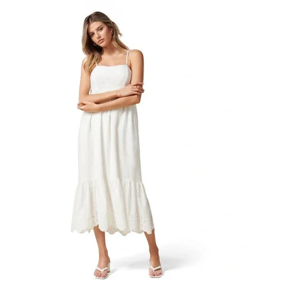 Ever New $179 Bailey Embroidered lyocell Midi Dress Porcelain White size 4 XS - Picture 5 of 7